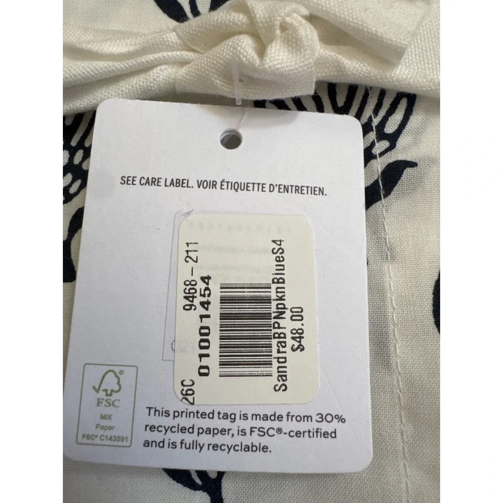 Pottery Barn Sandra Block Print Napkins Navy White Organic Cotton Set of 5 20x20